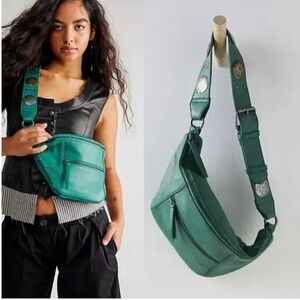 Free People Wilder Embellished Western Concho Sling Bag Emerald Green
